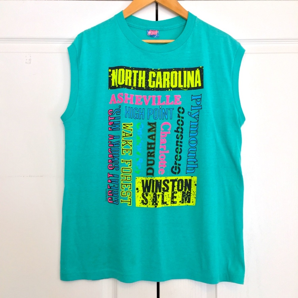 Vintage Size L, Sleeveless T-shirt, NC Cities